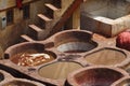 Old tannery in Fez, Morocco. The tanning industry in the city is considered one of the main tourist attractions. The tanneries are Royalty Free Stock Photo