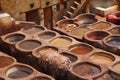 Old tannery in Fez, Morocco. The tanning industry in the city is considered one of the main tourist attractions. The tanneries are Royalty Free Stock Photo