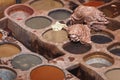 Old tannery in Fez, Morocco. The tanning industry in the city is considered one of the main tourist attractions. The tanneries are Royalty Free Stock Photo