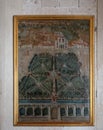 Old tapestry painting of the Map of Alameda Paseo de la Nivi noble city of Mexico in Bellver Castle