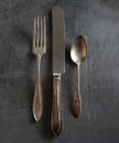 Old tarnished fork,knife and spoon