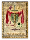 Old tarot cards. Full deck. Ace of Swords