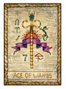 Old tarot cards. Full deck. Ace of Wands
