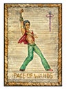 Old tarot cards. Full deck. Page of Wands