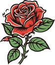 Old tattooing school colored icon with rose symbol vector illustration