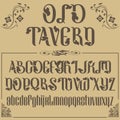 Old tavern. Vector letters and numbers. Font, Typeface, Script, Old style - vintage script font