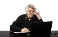 Old teacher listening to the student online Royalty Free Stock Photo