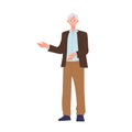 Old teacher senior professor cartoon character pointing aside vector illustration isolated on white Royalty Free Stock Photo