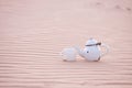 Old teapot and cup in sahara sand dune Royalty Free Stock Photo