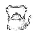 Old teapot kettle sketch engraving vector