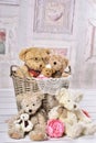 Old teddy bears still life