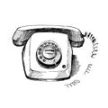 Old telephone. Vintage hand drawn style, pen and ink. Retro handcrafted phone design element Royalty Free Stock Photo