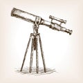 Old telescope hand drawn sketch vector