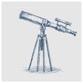 Old telescope hand drawn blue sketch vector Royalty Free Stock Photo