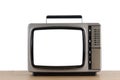 Old television with cut out screen isolate on a white. Royalty Free Stock Photo