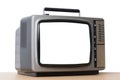 Old television with cut out screen isolate on a white. Royalty Free Stock Photo