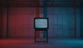 Old television displaying static with red and blue light Royalty Free Stock Photo
