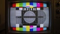 Old Television Screen Displaying Colorful Test Pattern with Static and Interference Royalty Free Stock Photo
