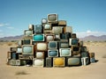 Old television sets in desert