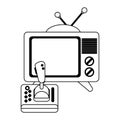 Old television with vintage videogame in black and white