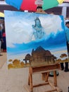 Lord Shiva on potrait stand as painting in india