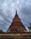 Old temple in Sukhothai historical park. Ancient building at Loy Krathong festival Sukhothai look beautiful.