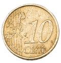 Old ten cents euro coin. Royalty Free Stock Photo