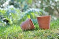 Old terracotta pots in garden Royalty Free Stock Photo