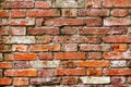 Old textured red brick wall with weathered mortar, creating a rustic vintage background ideal for design Royalty Free Stock Photo