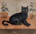 old 18th century worn painting of a black cat Royalty Free Stock Photo
