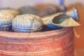 Old Thai silver bowl or Khan Maak in Thailand, a wedding ceremony accessories or engagement ceremony with betel, dowry, which the Royalty Free Stock Photo