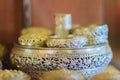 Old Thai silver bowl or Khan Maak in Thailand, a wedding ceremony accessories or engagement ceremony with betel, dowry, which the