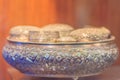 Old Thai silver bowl or Khan Maak in Thailand, a wedding ceremony accessories or engagement ceremony with betel, dowry, which the