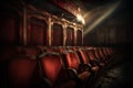 Old theater interior with empty seats and spotlights. 3d render