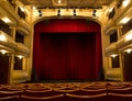 Old theater stage and red curtain Royalty Free Stock Photo