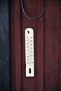 Old thermometer on old wooden rustic background