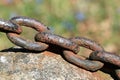 Old thick rusty chain close up