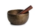 Old Tibetian singing bowl on white Royalty Free Stock Photo