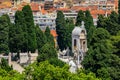 Old tile roofs in Old Town Vieille Ville and graves at cemetery on Castle Hill in Nice French Riviera Cote d'Azur France Royalty Free Stock Photo