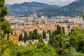 Old tile roofs in Old Town Vieille Ville and graves at cemetery on Castle Hill in Nice French Riviera Cote d'Azur France