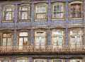 Old tiled Oporto houses with broken and neglected windows. Royalty Free Stock Photo