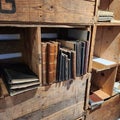 Old time bookcase at the old eggstorage facility Royalty Free Stock Photo