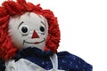 Old Time Rag Doll on white background, Ghost mystic doll. Scary horror.