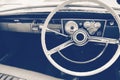 Old timer car steering wheel and dashboard Royalty Free Stock Photo