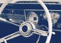 Old timer car steering wheel and dashboard Royalty Free Stock Photo