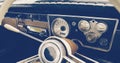 Old timer car steering wheel and dashboard Royalty Free Stock Photo