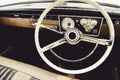 Old timer car steering wheel and dashboard Royalty Free Stock Photo