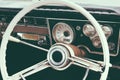 Old timer car steering wheel and dashboard Royalty Free Stock Photo