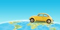 Old timer car on world map. Copy space beside Royalty Free Stock Photo