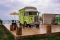 Old timer Citroen Van. Ultimate freedom. Old vintage campervan bus parking at the beach. Royalty Free Stock Photo